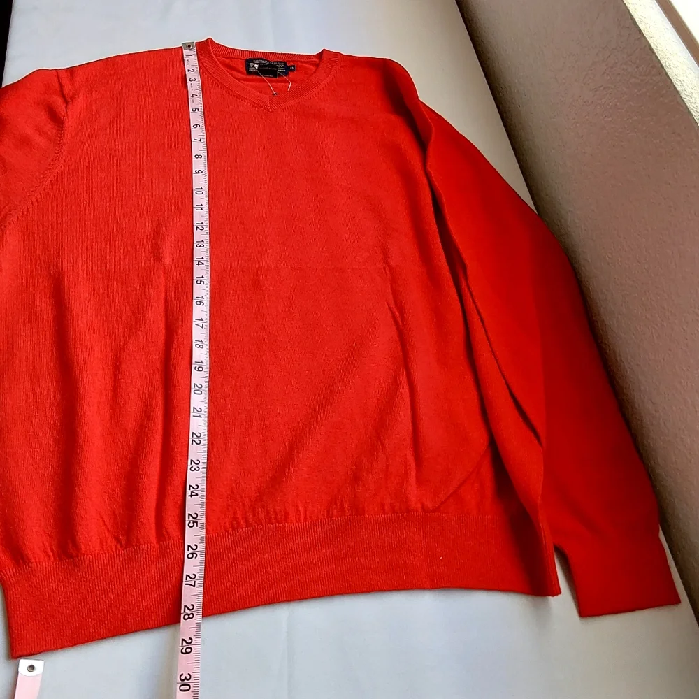 *Pendleton V Neck Sweater Orange Cotton Cashmere Blend Size XL